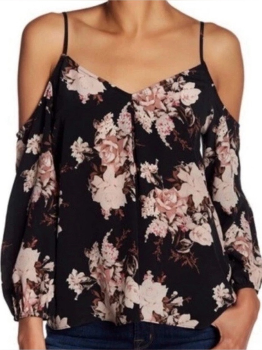 Joie Eclipse Cold Shoulder Floral 100% Silk Blouse – Caviar | Size S | NWT